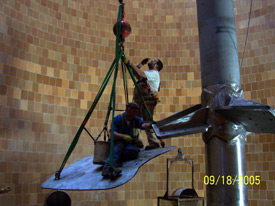 Installing a blade on the 75-foot agitator shaft